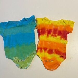 Colorful Tie-Dye Kids Bodysuits - Green & Yellow